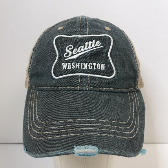 Seattle Washington Tourist Gray Beige Distressed Snapback Hat - Picture 1 of 11